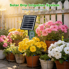 Haliwaii solar panel mounted in sunlight charging battery for off-grid watering