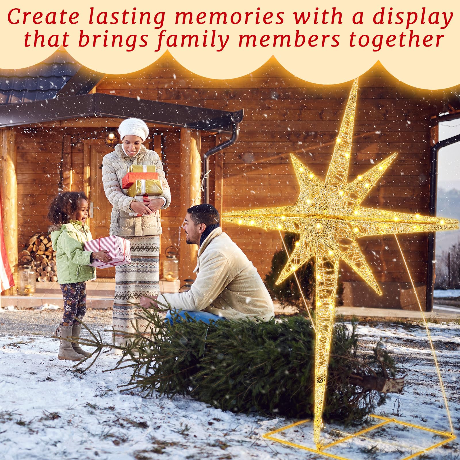 Halloscume star next to nativity scene enhancing traditional holiday display