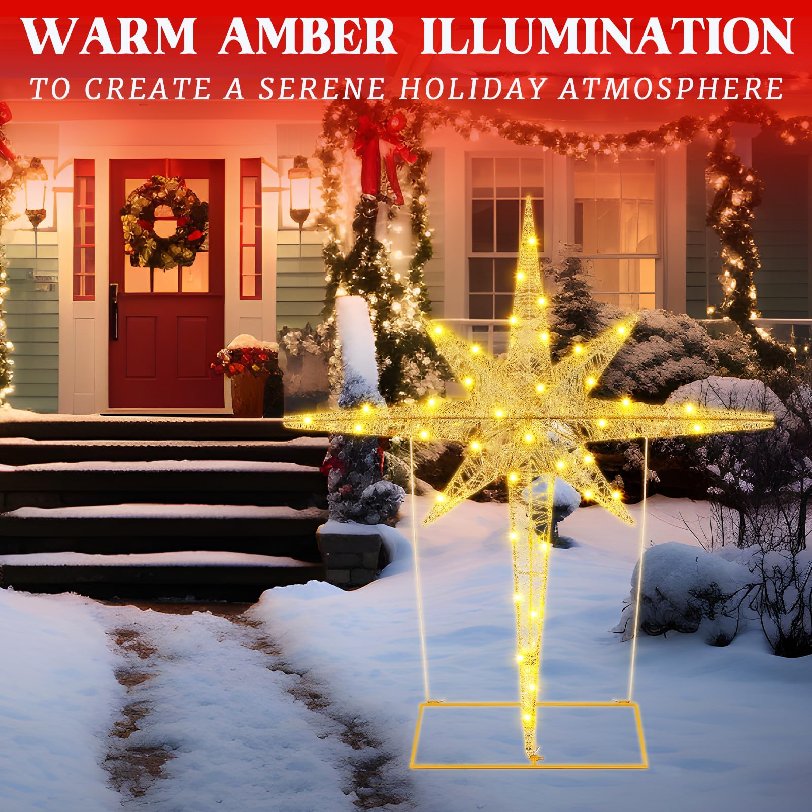 Halloscume star scaled on lawn showing true 36 inch size for curb appeal