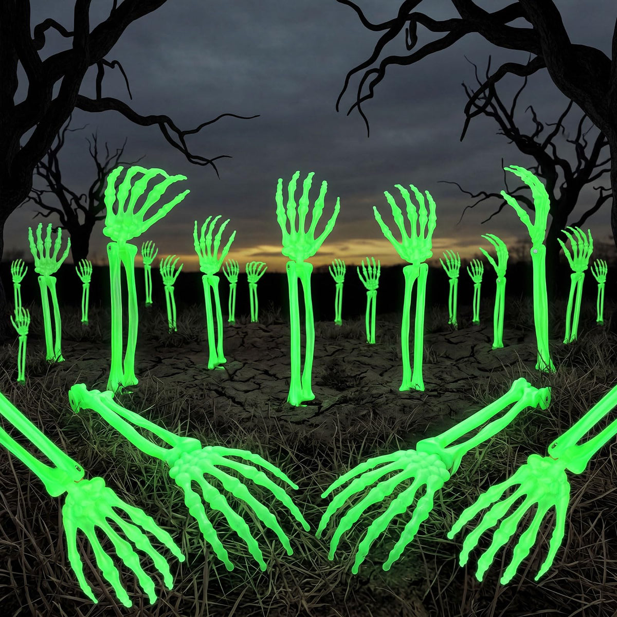 Halloscume front view of twelve arms in lawn for instant spooky impact