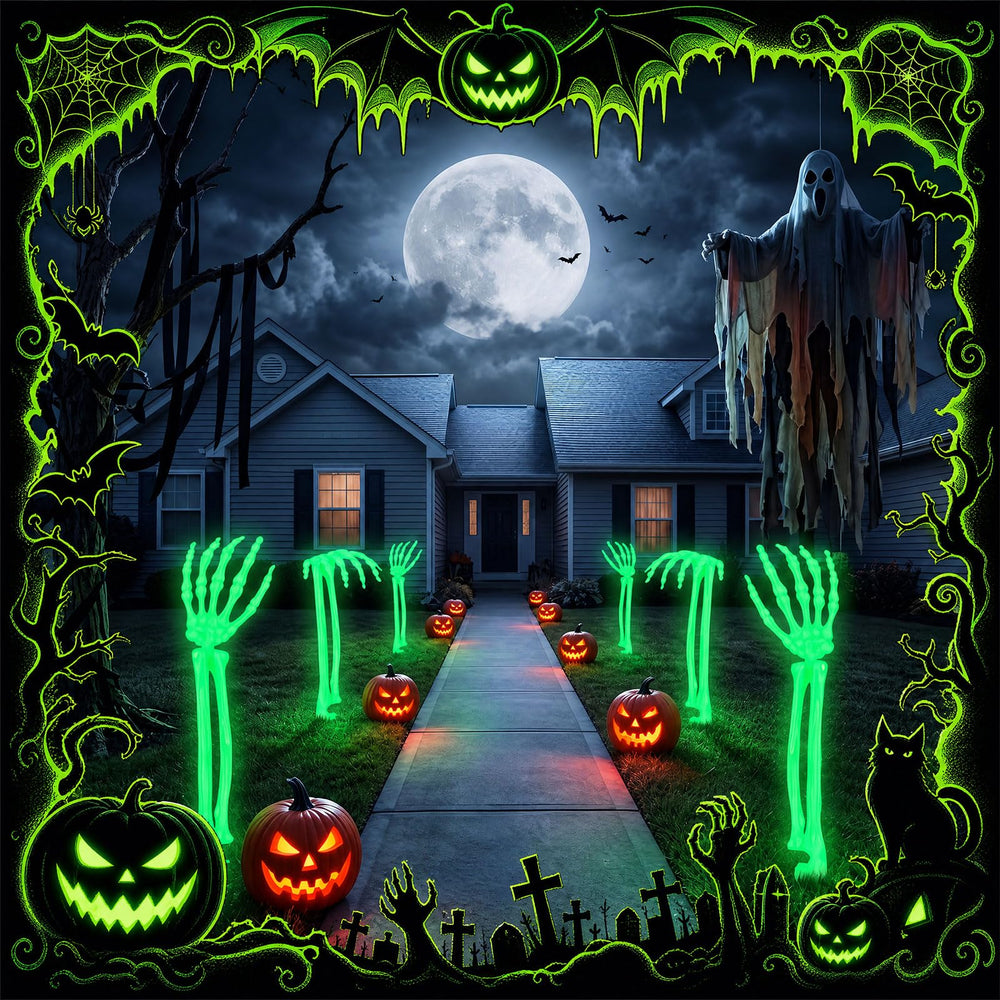 Halloscume skeleton arms on party table enhancing graveyard scene