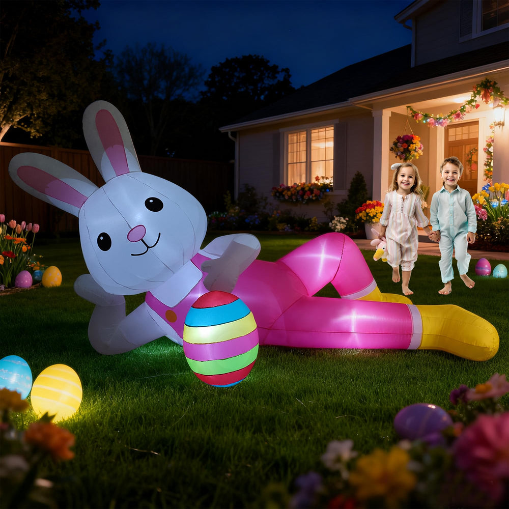 Hamito 12ft lying bunny front view showing large Easter yard impact