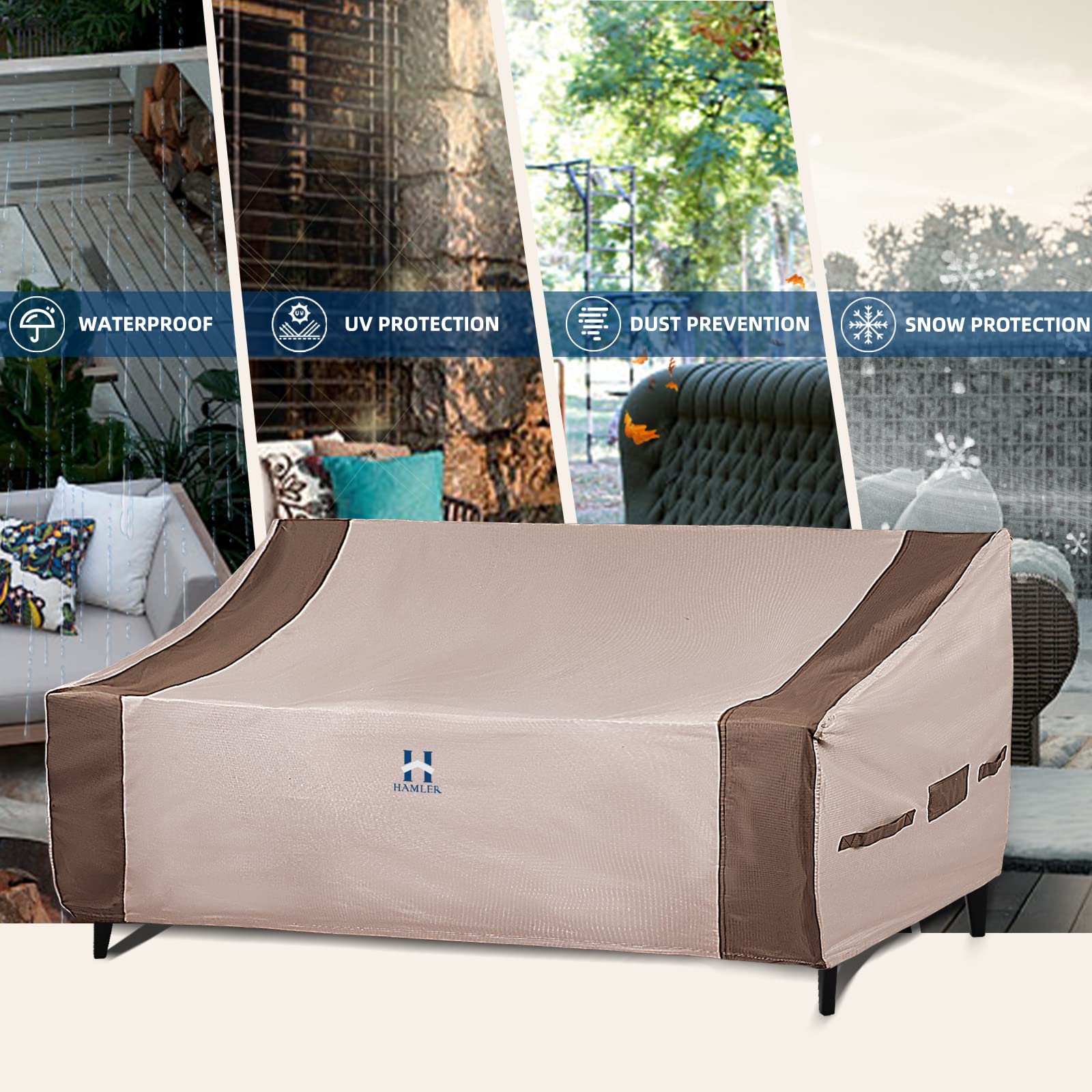 HAMLER cover next to tape measure showing fit for 124 inch wide sofas