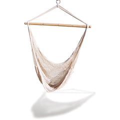 Hammaka front view showing cotton rope chair with hardwood spreader bar for comfortable lounging
