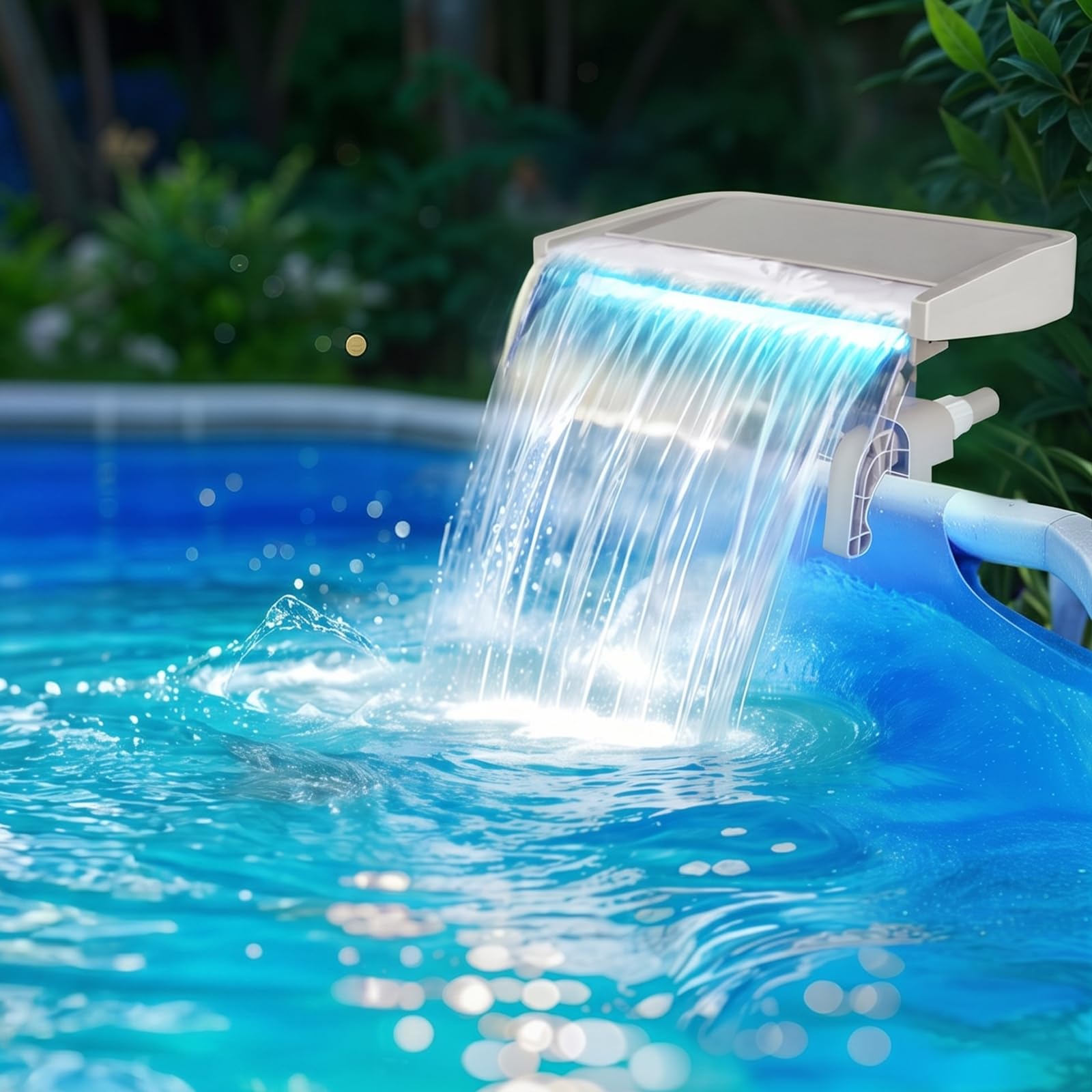Hanaoyo escena exterior con la cascada iluminada ideal para reuniones