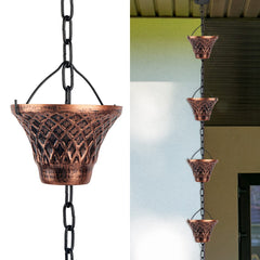 HANAYARD front view of rain chain showing full length and design, adds curb appeal
