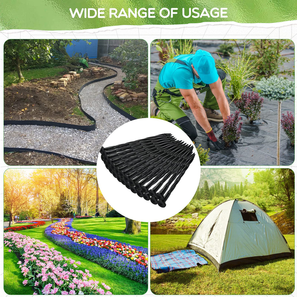 Handepo stakes installed around garden edging for tidy landscape benefit