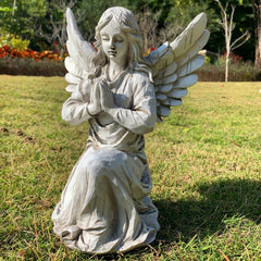 Handsider front view showing serene angel and durable resin finish for outdoor use