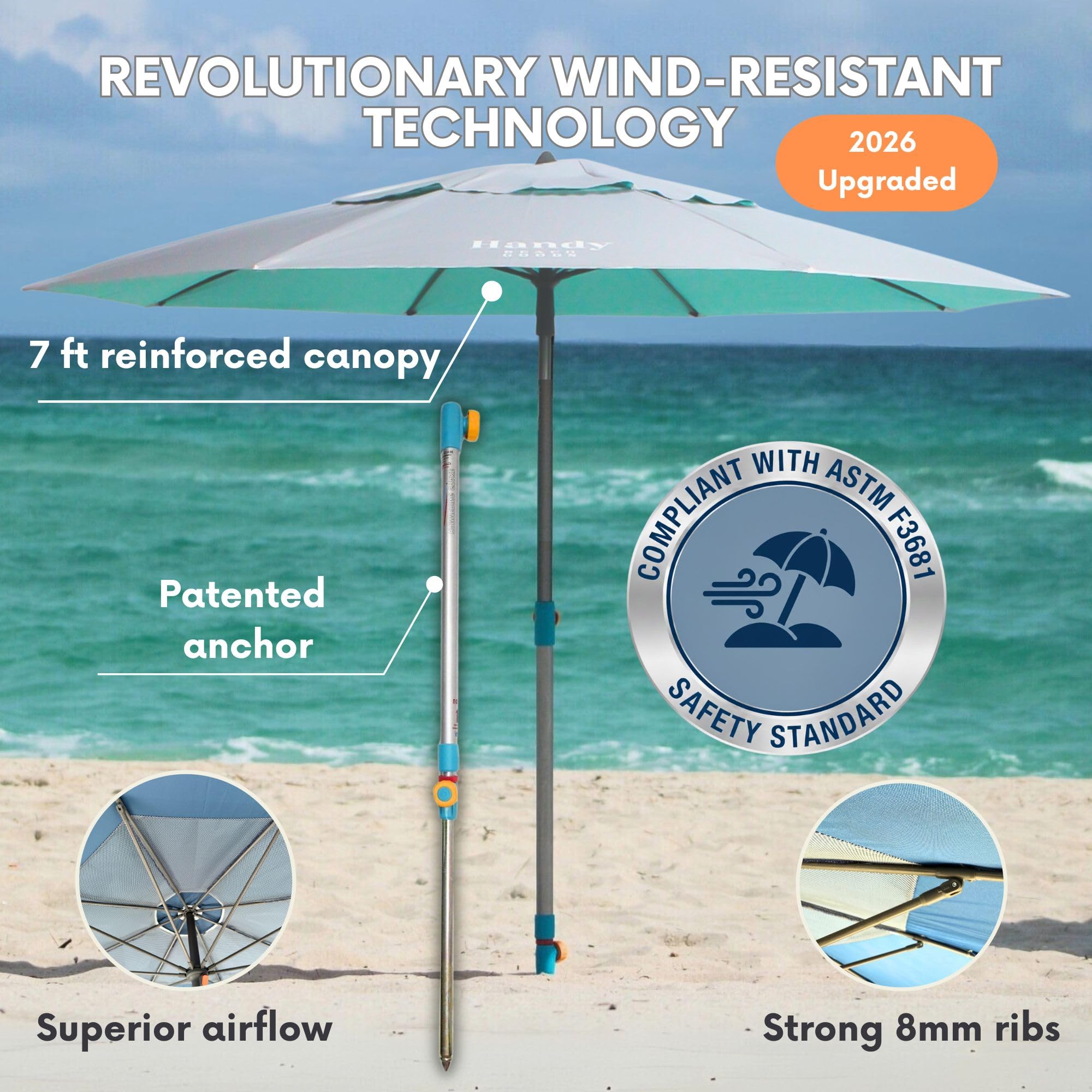 Handy Beach Goods close-up of hammer-in sand anchor demonstrating fast secure installation