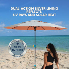 Handy Beach Goods umbrella in use shading family and providing comfortable beach shade