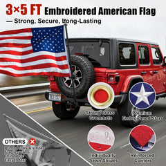 HANGMAICOME embroidered 3x5 flag closeup showing reinforced stitching and durability