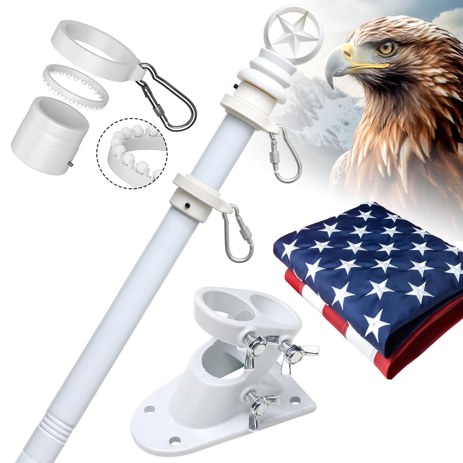HANGMAICOME front view of assembled flagpole kit showing sturdy finish and flag