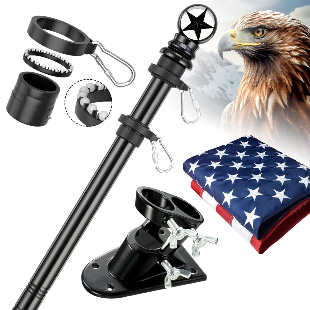 HANGMAICOME front view of assembled 6ft stainless steel flagpole showing stable display