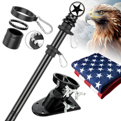 HANGMAICOME front view of assembled 6ft stainless steel flagpole showing stable display