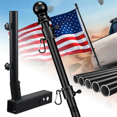 HANGMAICOME front view of hitch flag pole showing sturdy build and fit benefit