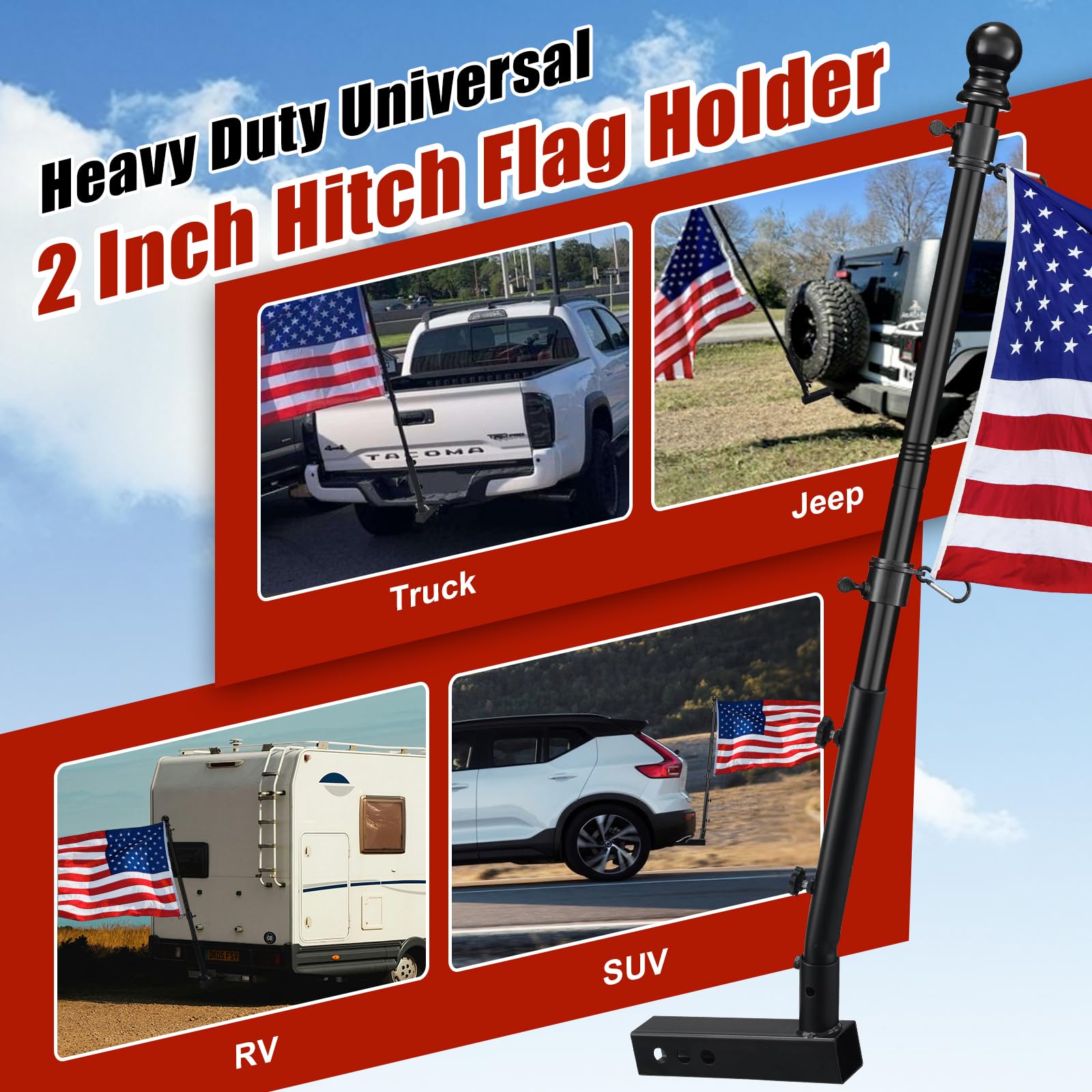 HANGMAICOME mounted on truck lifestyle shot showing clear flag visibility