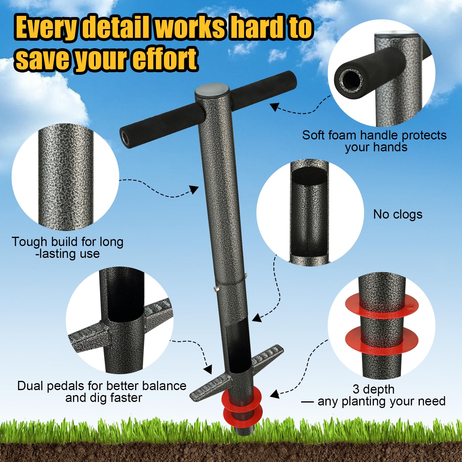 HANGMAICOME tool in use harvesting a sod plug to repair lawn bare spots