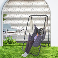 HANLU YUCAN hanging chair in patio setting showing outdoor durability and relaxation benefit