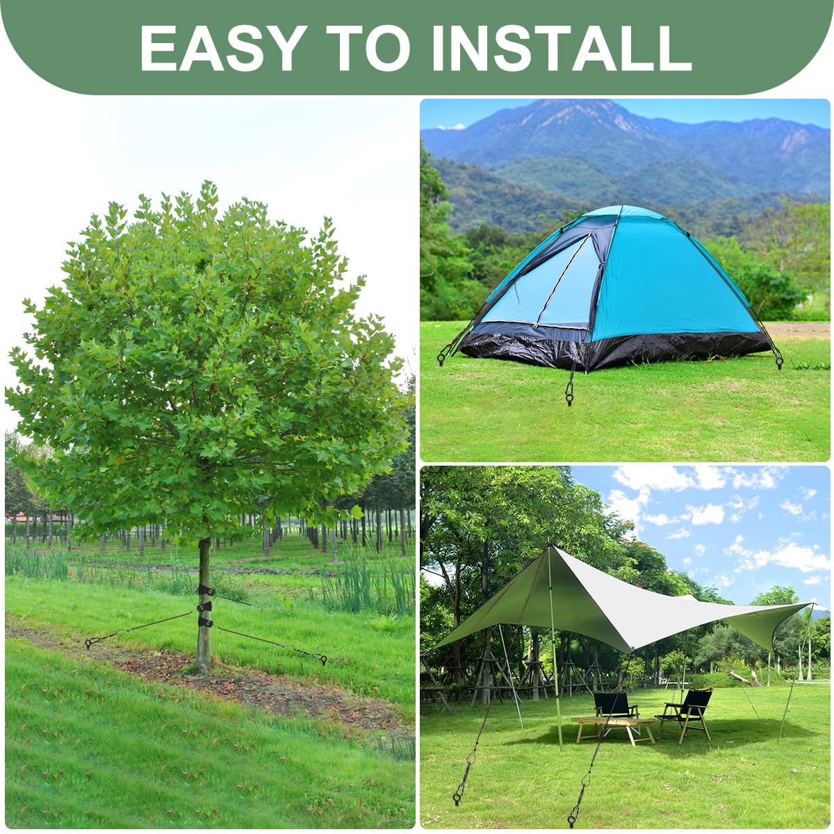 hannger installed supports in a garden protecting trees from wind