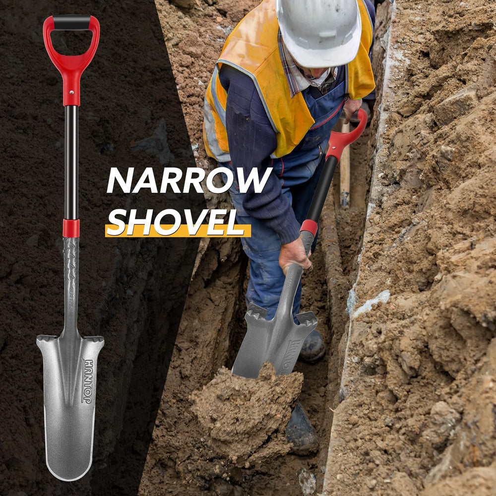 HANTOP spade beside a measuring tape to show 44-inch scale and reach