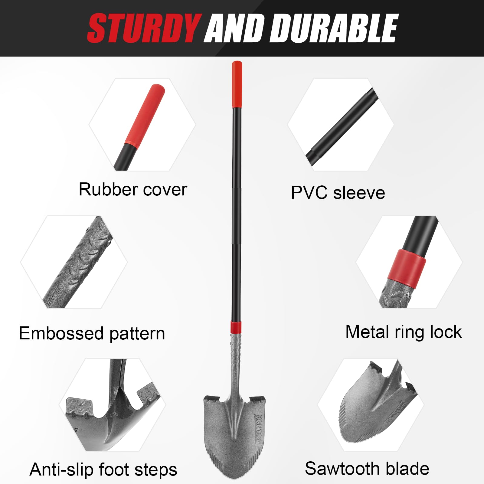 HANTOP fiberglass handle detail showing lightweight strength and reduced shock transfer