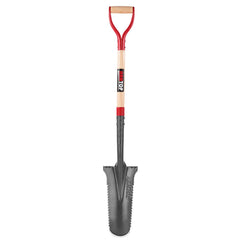 HANTOP front view of 44-inch drain spade showing narrow serrated blade and handle for precise digging