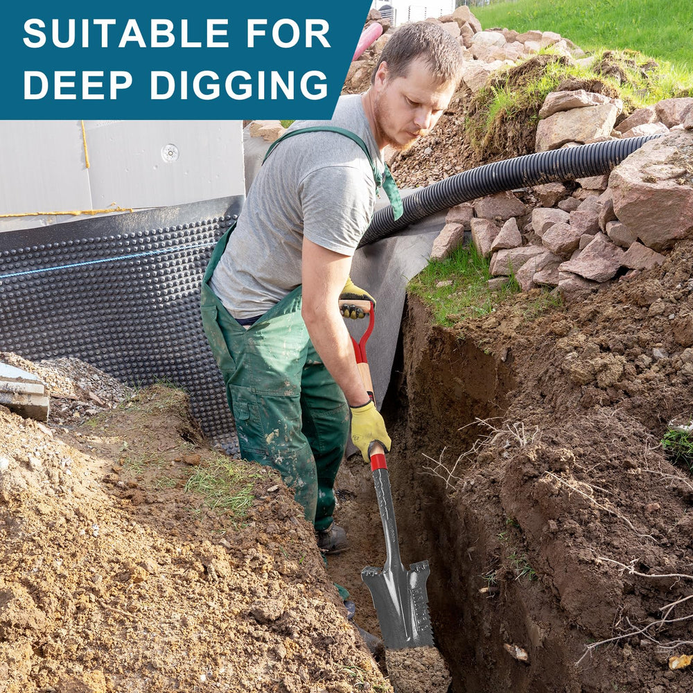 HANTOP drain spade in use digging a narrow trench to install irrigation with improved control