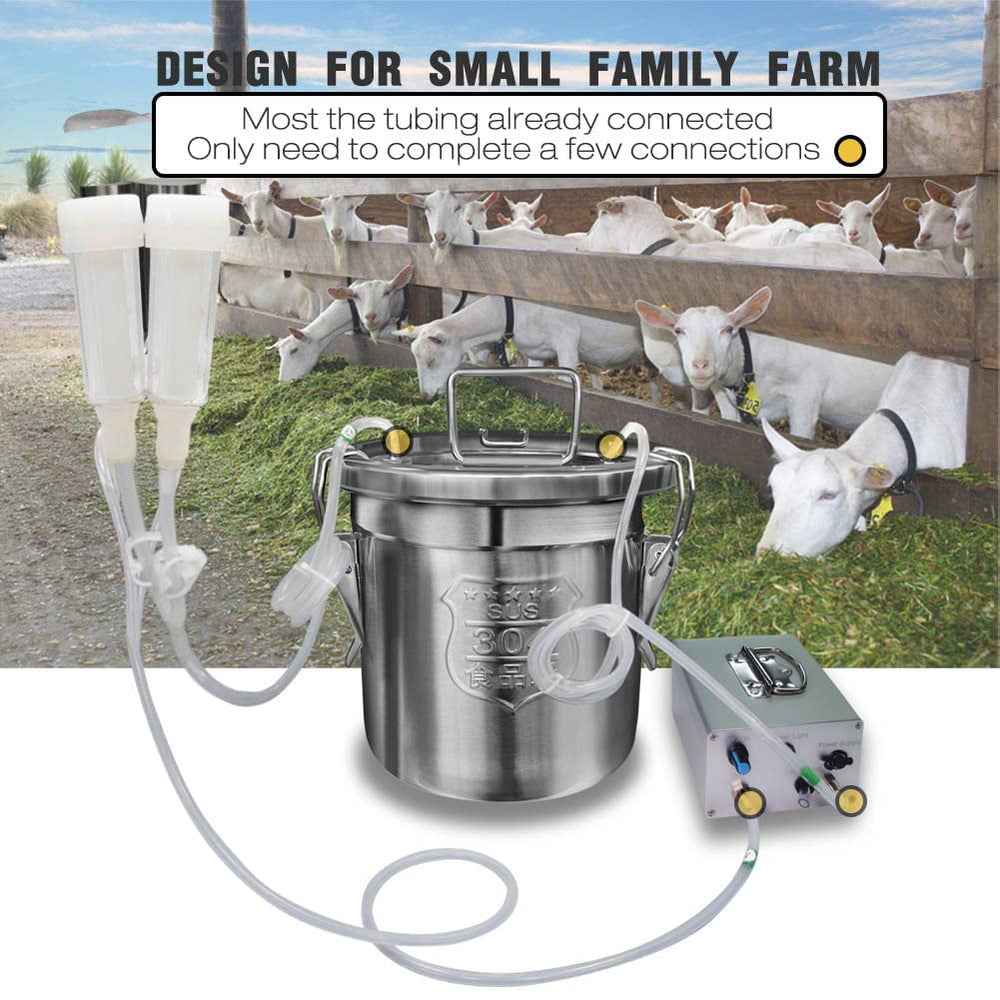Hantop milker next to hands for scale showing compact, portable size