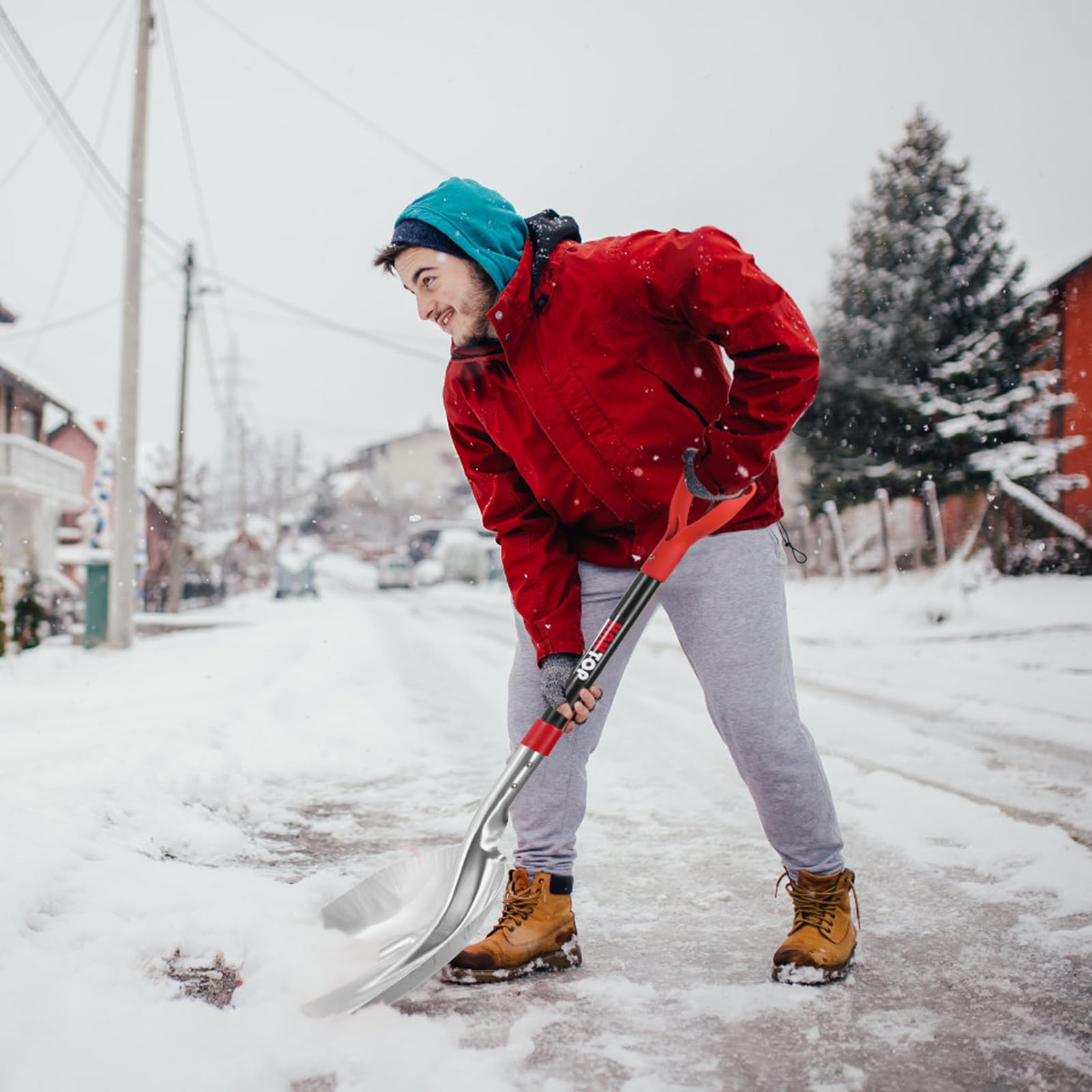 HANTOP shovel next to person displaying 45-inch length for reach