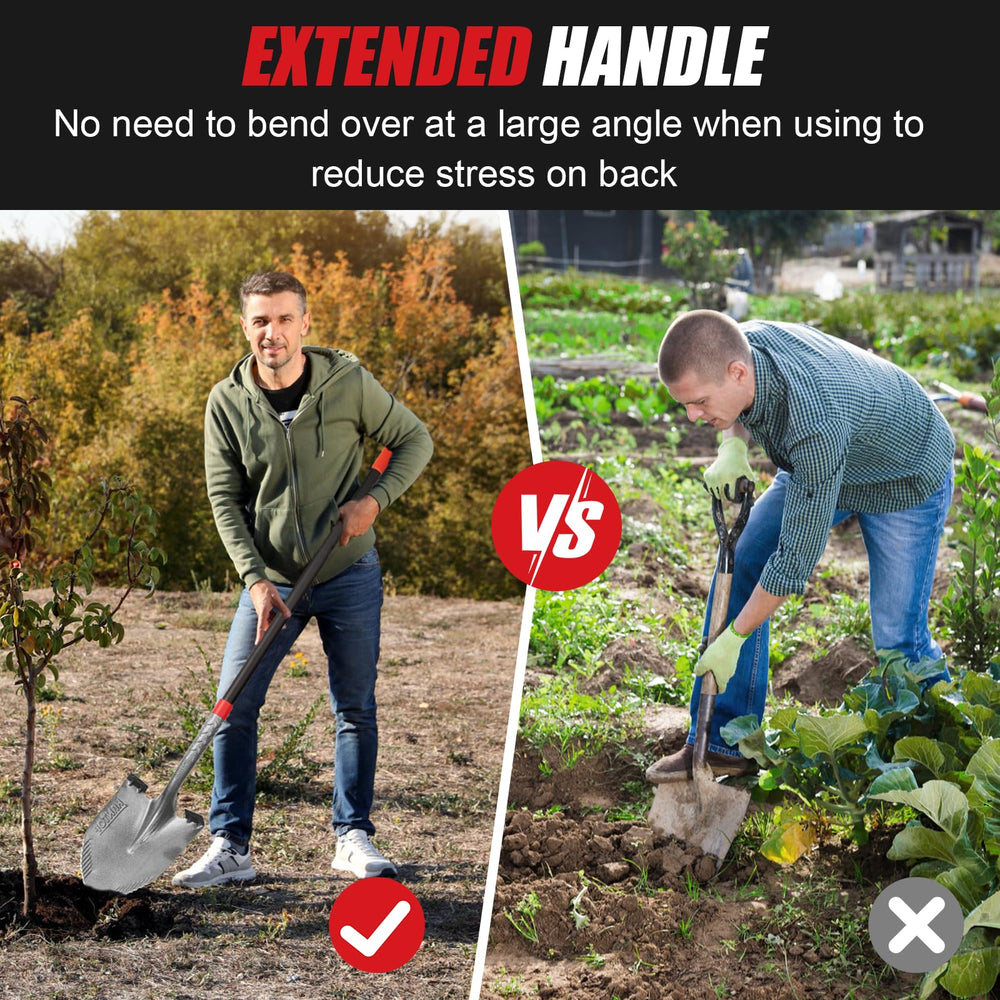HANTOP shovel next to ruler showing 58 inch length for reduced bending