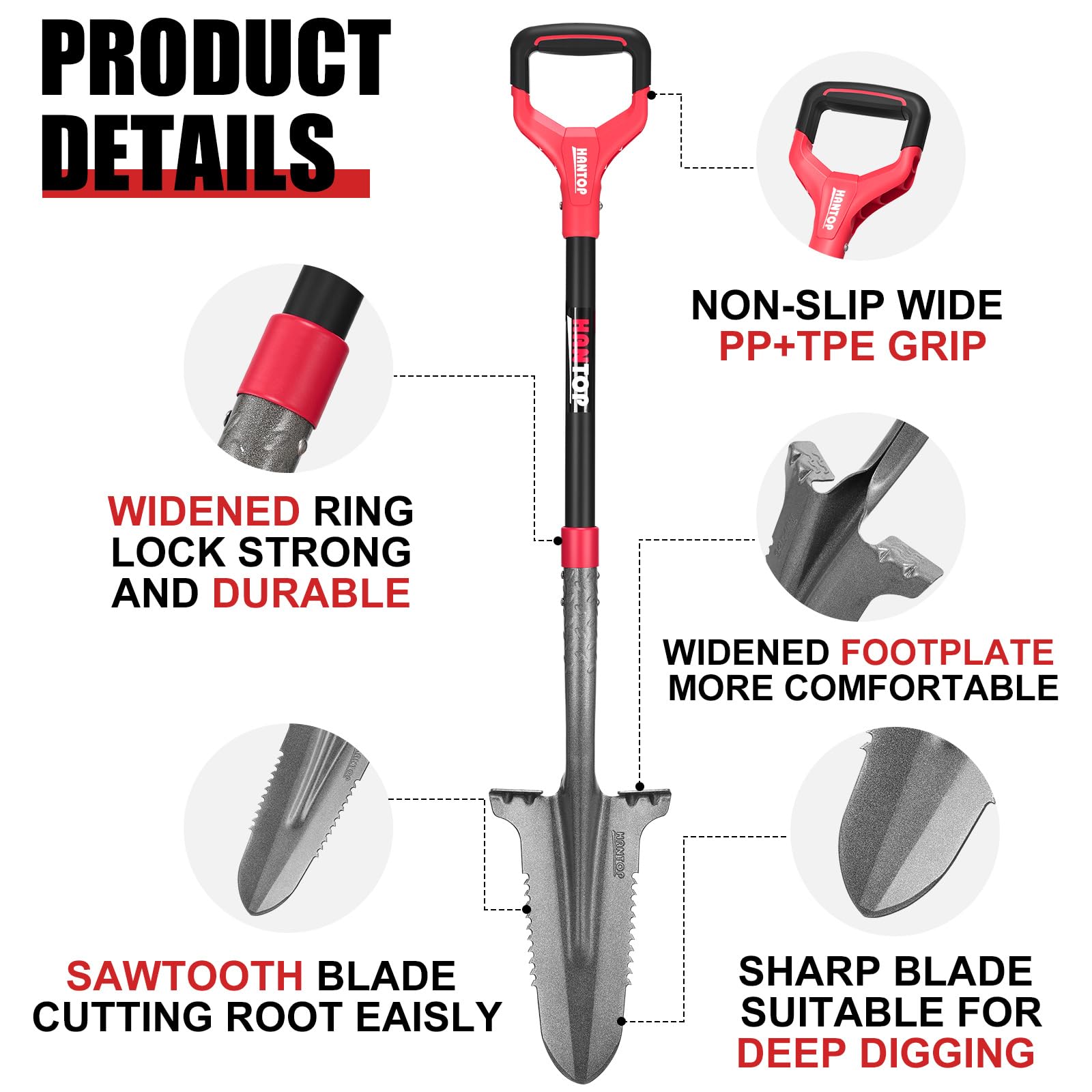HANTOP wide footstep for increased pushing power and stability