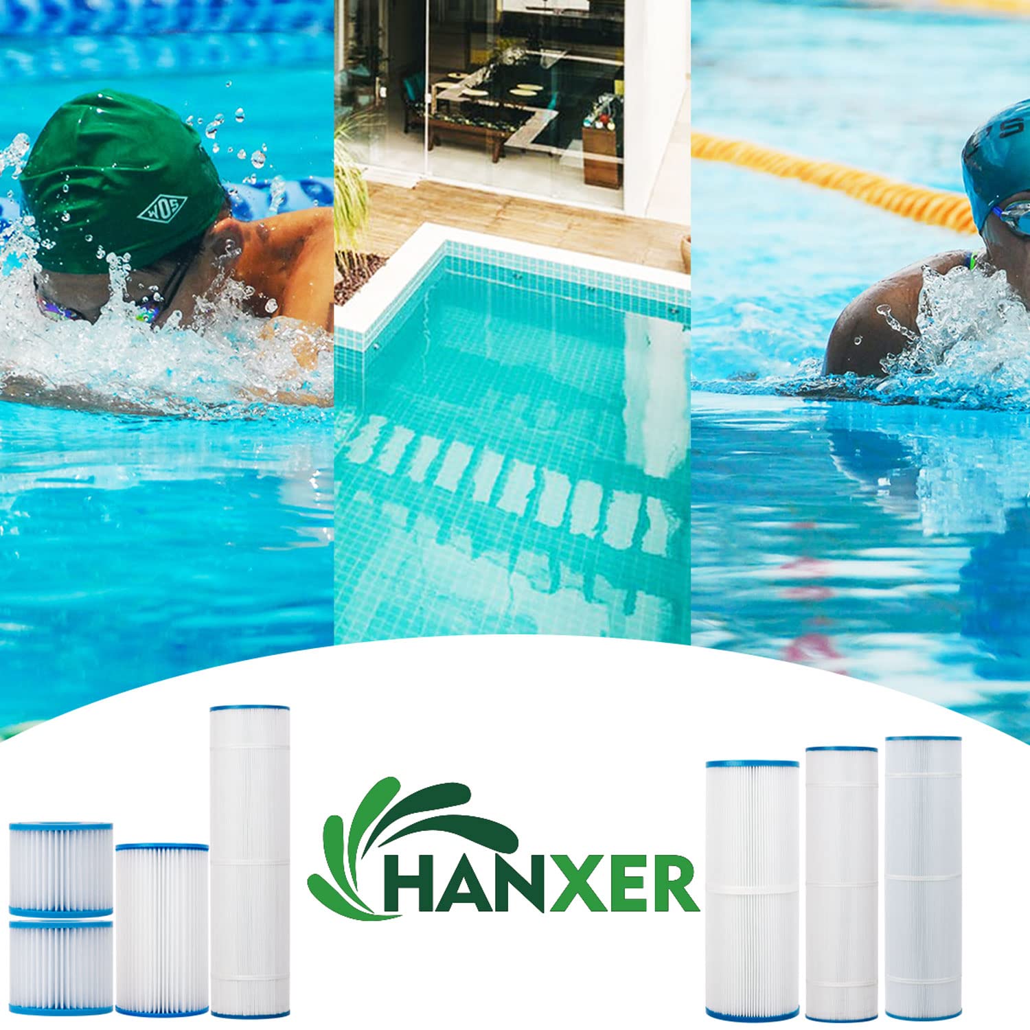 HANXER lifestyle pool setting showing clearer water after installing replacement filters