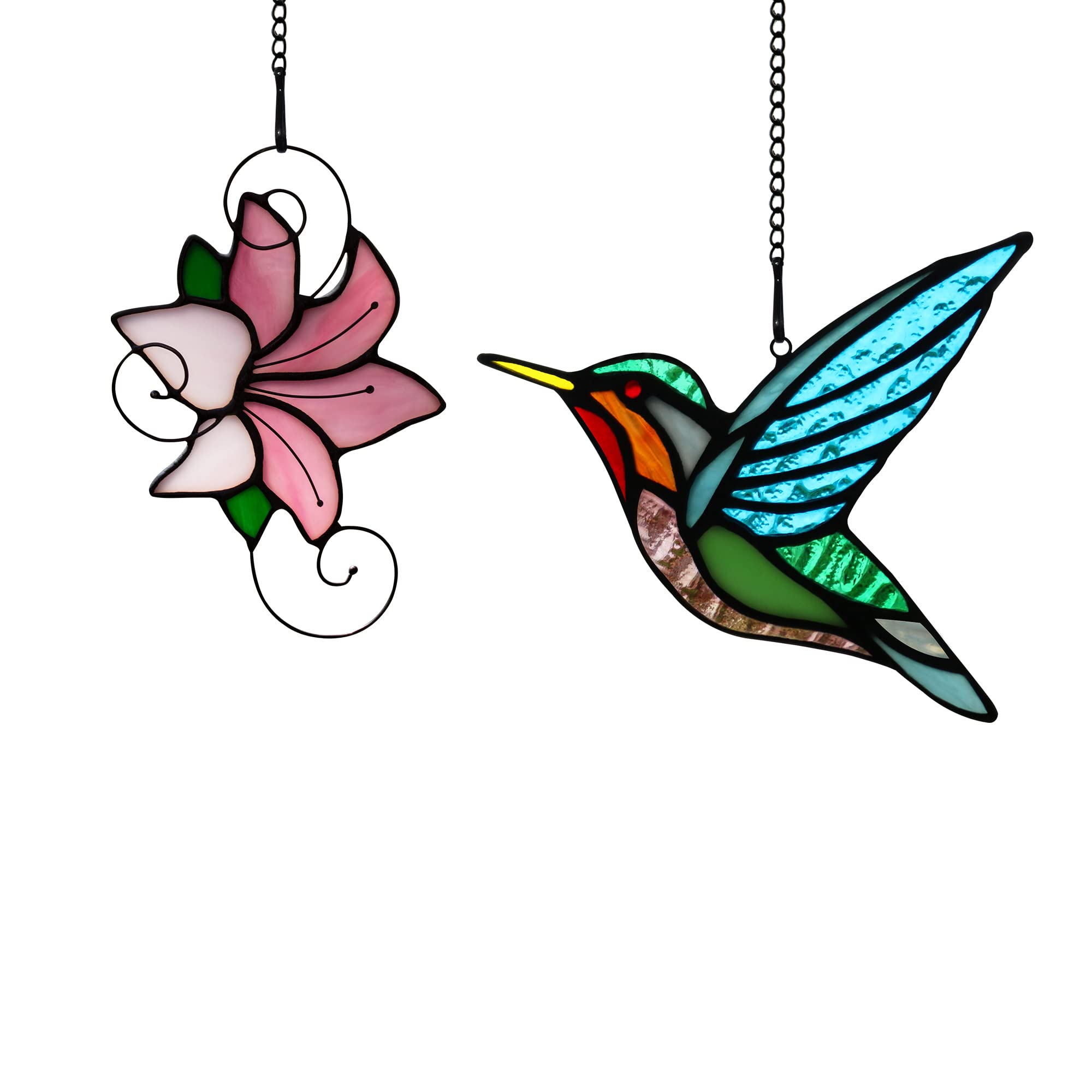 HAOSUM hummingbird front view showing vibrant colors and window sparkle