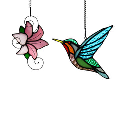 HAOSUM hummingbird front view showing vibrant colors and window sparkle