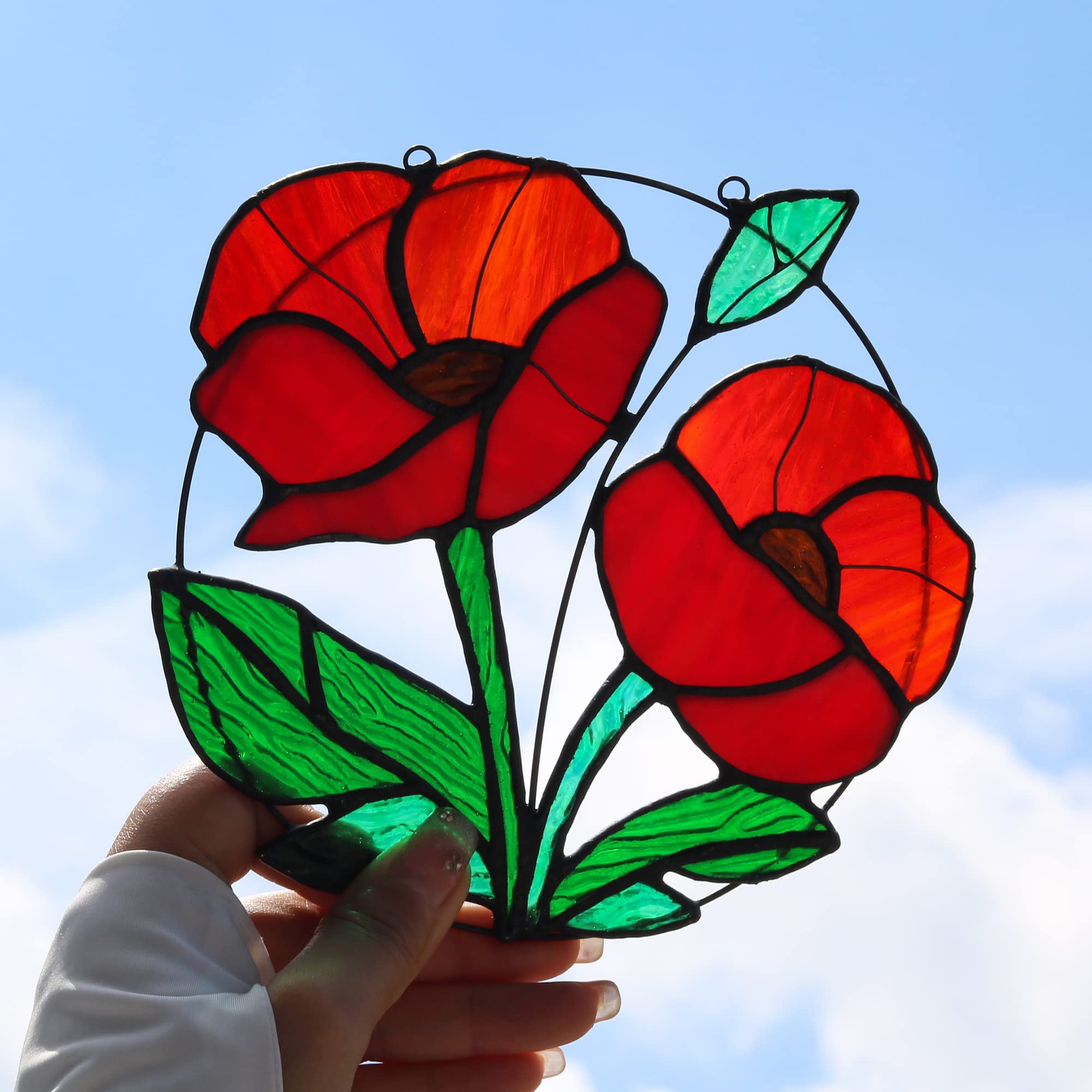 HAOSUM stained glass close-up revealing textured petals and handcrafted shine