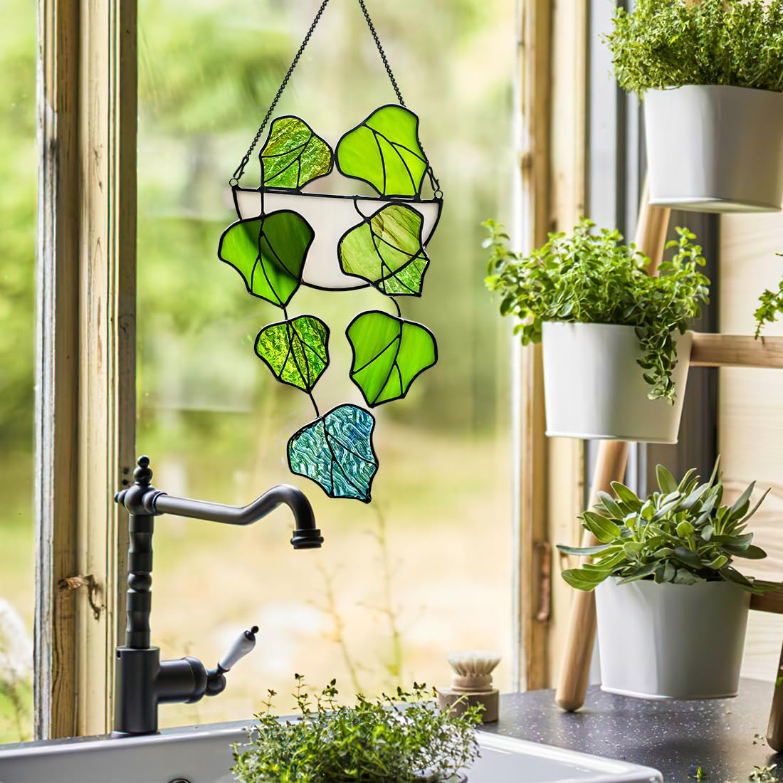 HAOSUM suncatcher next to a ruler showing scale and placement planning benefit