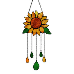 HAOSUM front view of sunflower stained glass showing colorful petals and shape for cheerful décor