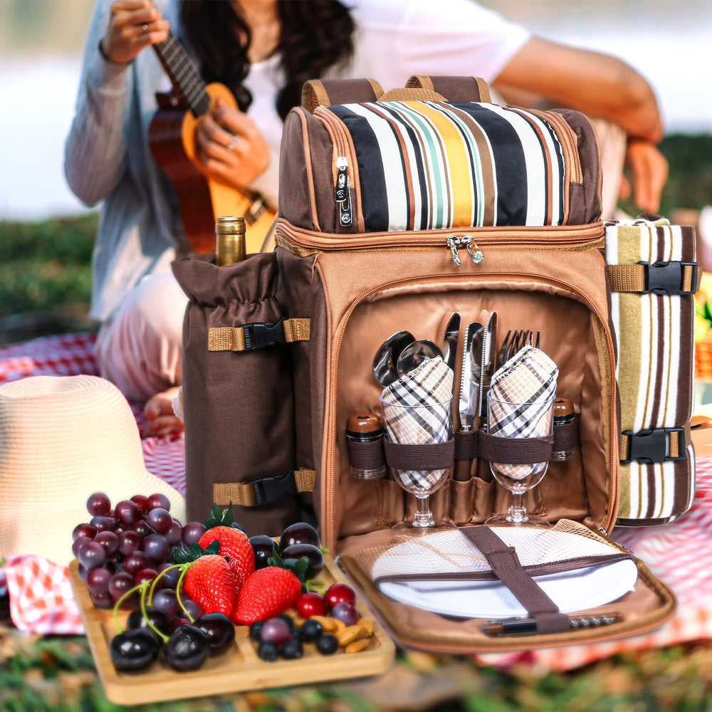 Hap Tim picnic blanket and wine holder displayed to show waterproof seating and secure bottle transport