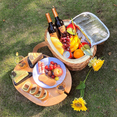 Hap Tim close-up of wooden folding wine table showing secure glass holders