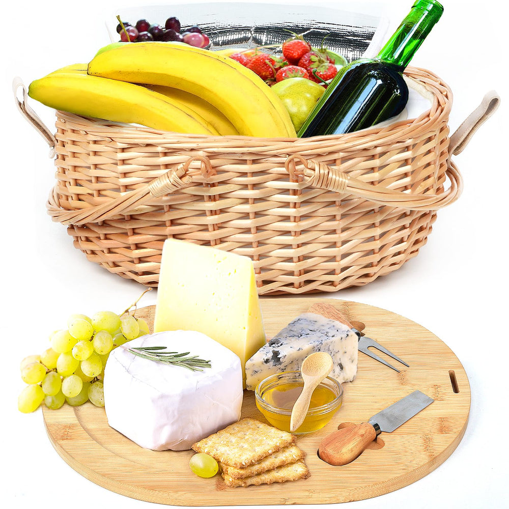 Hap Tim wicker picnic basket front view showing compact stylish design and portability