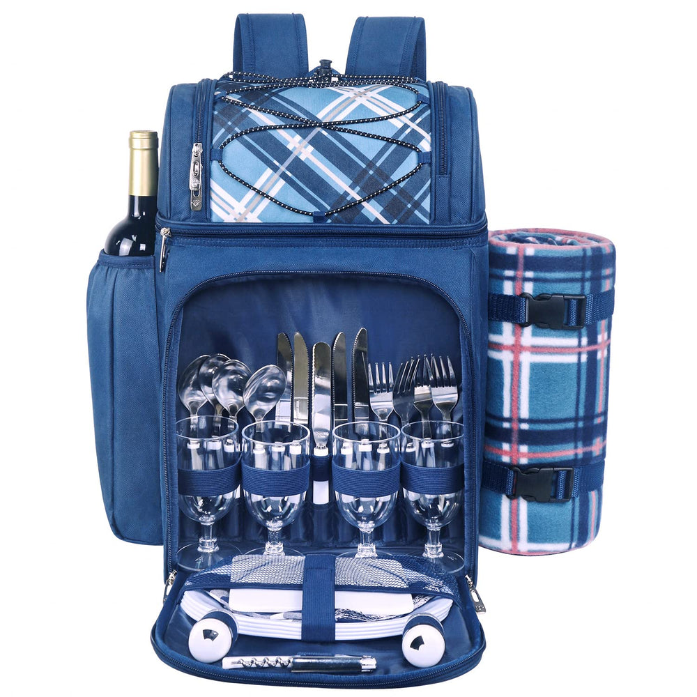 Hap Tim front view of packed picnic backpack, shows organized travel-ready benefits