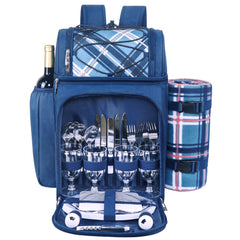 Hap Tim front view of packed picnic backpack, shows organized travel-ready benefits