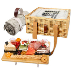 Hap Tim front view of wicker picnic basket showing organized storage and easy transport
