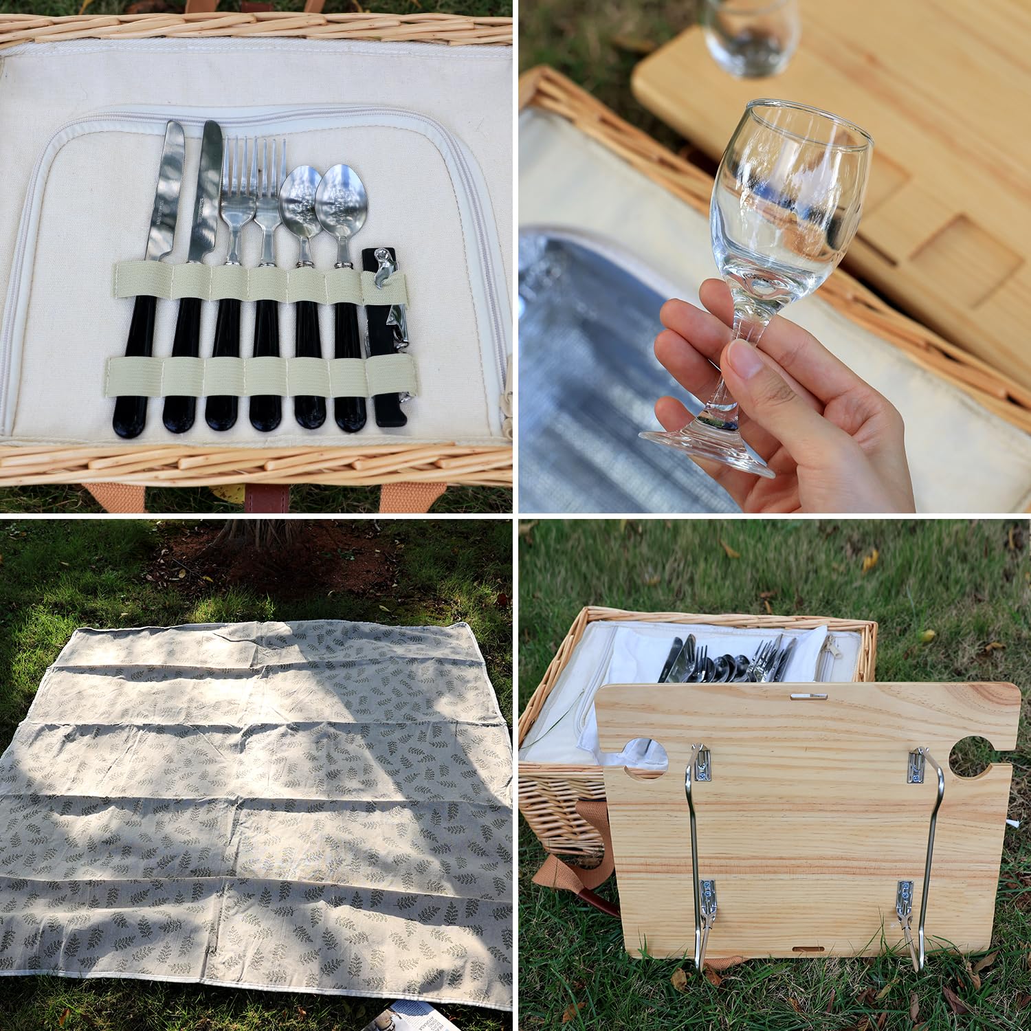 Hap Tim mini folding wood wine table deployed with four glass holders for stable serving