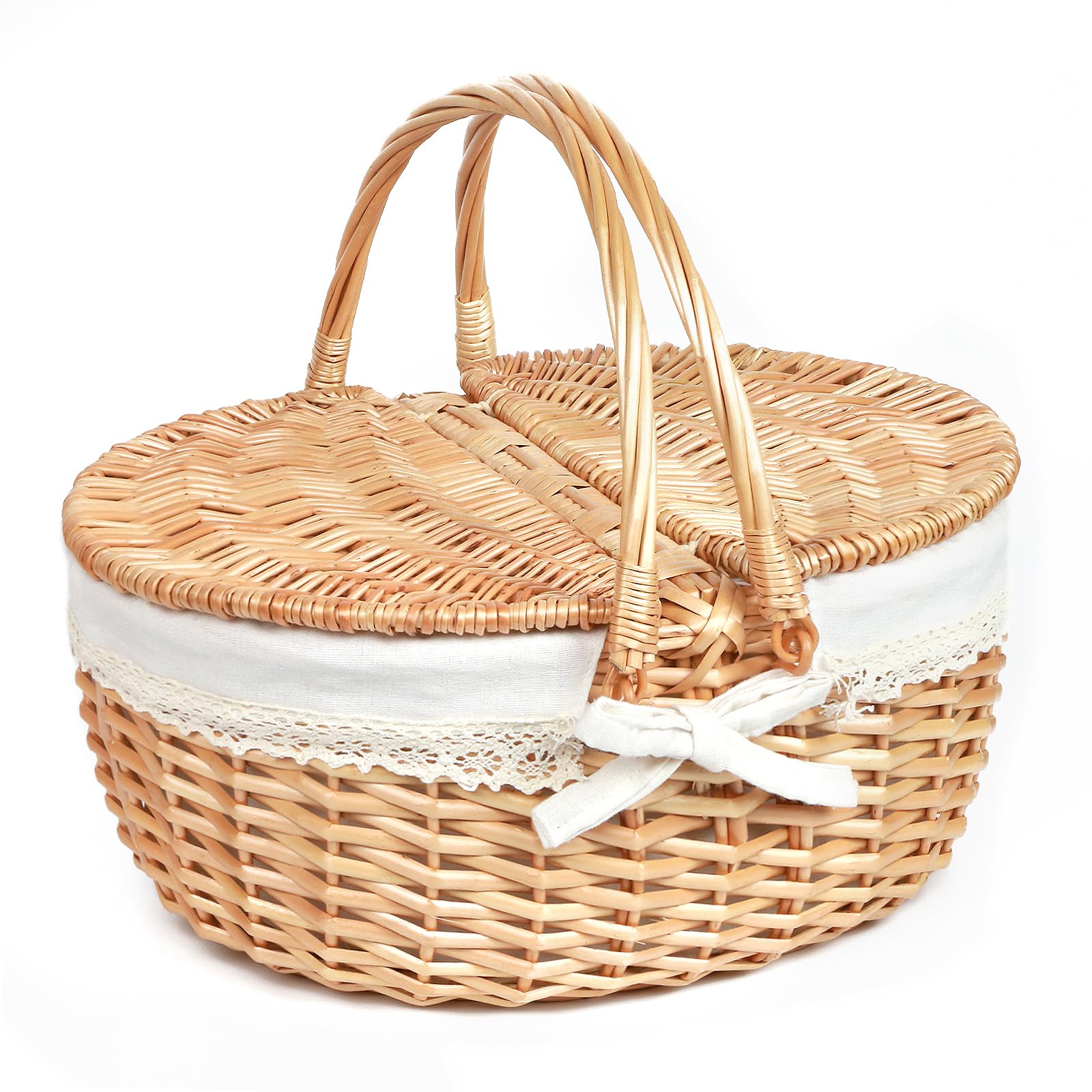 Hap Tim picnic basket front view showing wicker and lid, elegant portable storage