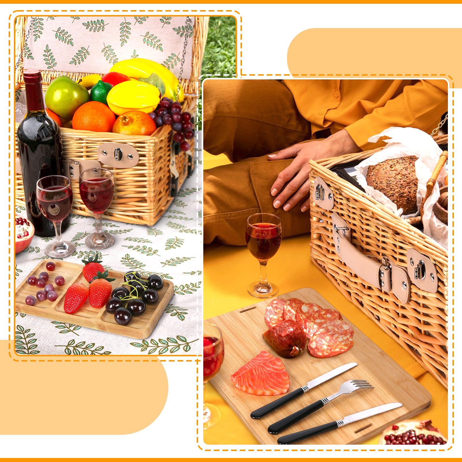 Hap Tim picnic blanket spread on grass with basket staged to show cozy outdoor dining setup