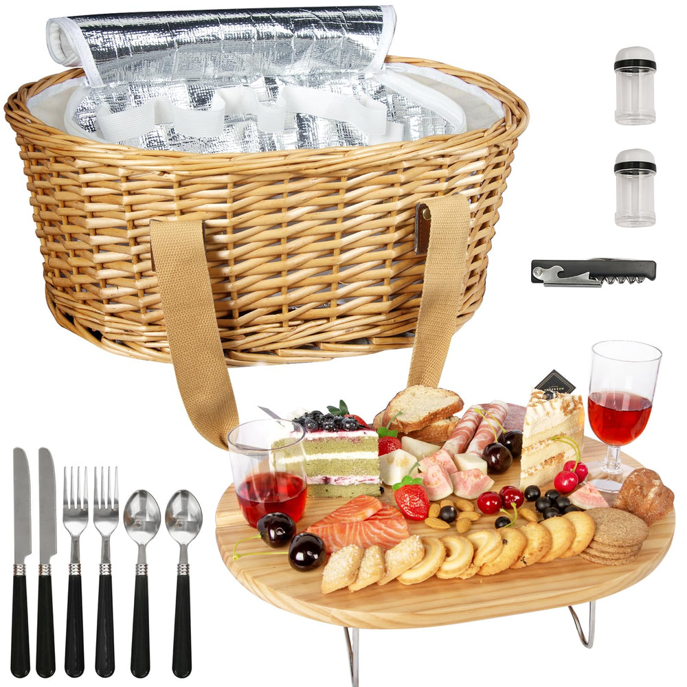 Hap Tim front view of wicker picnic basket showing portability and classic style