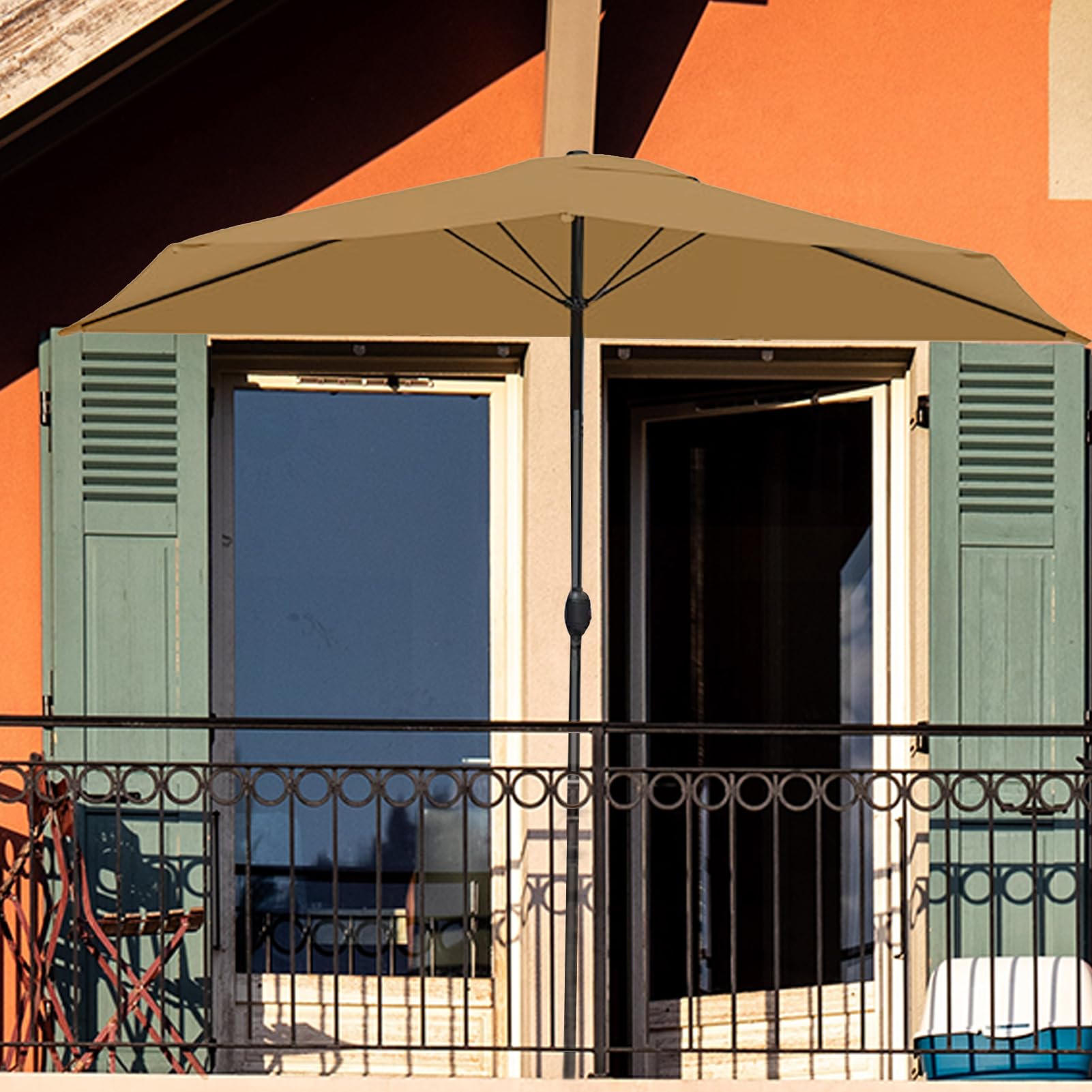 Hapivida khaki canopy in outdoor setting blending with natural décor