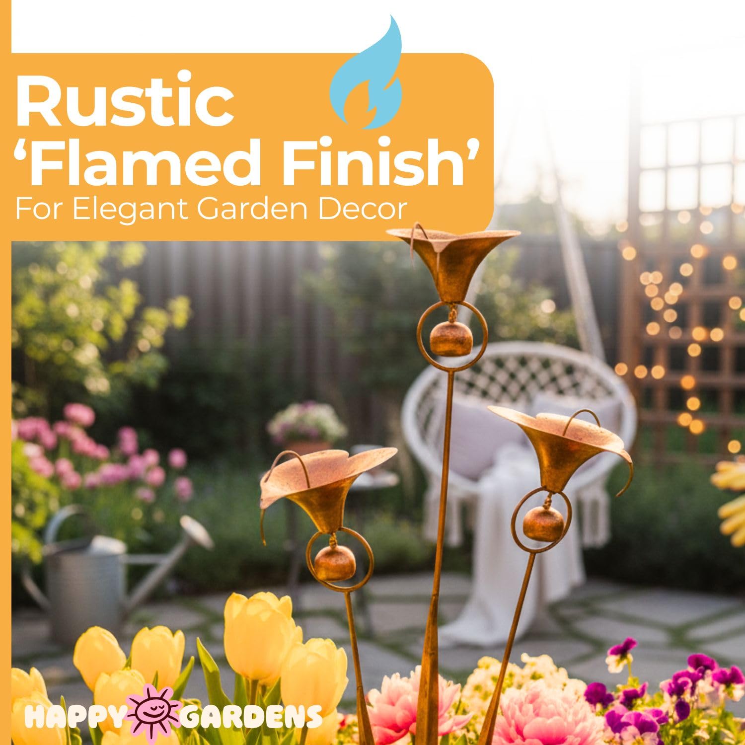 Happy Gardens group of stakes in flower bed adding height and decorative interest
