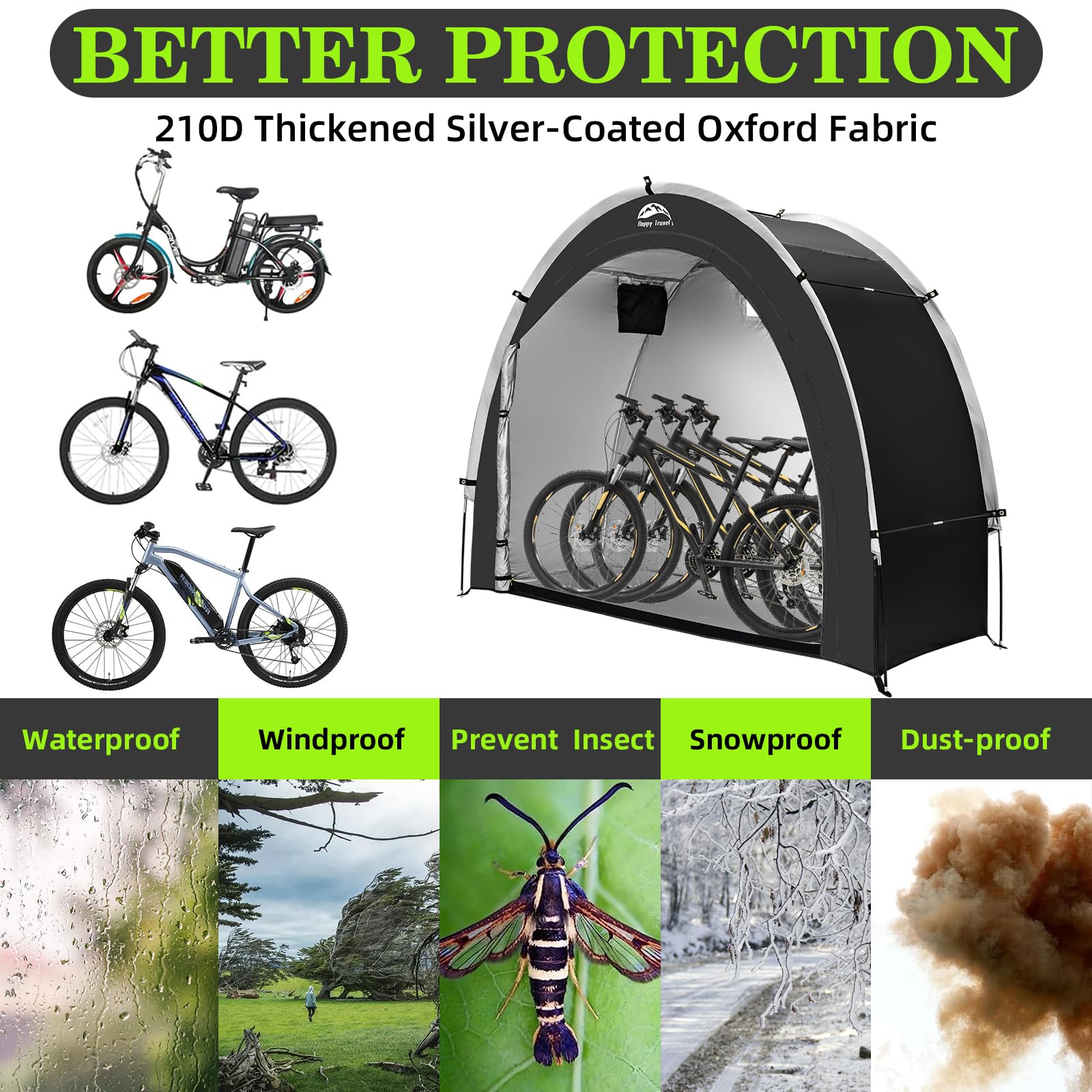 HAPPY TRAVEL assembled side profile demonstrating full-size shelter and sun protection